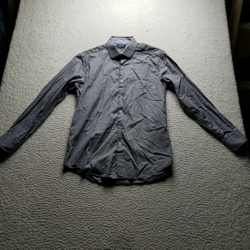 Tailorbyrd Dress Shirt Mens L Blue Houndstooth Trim Fit Non Iron Cotton LS